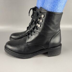 Napoleoni Boots Womerns 7.5 Black‎ Leather Combat Moto lace Zip Goth Witchy Punk